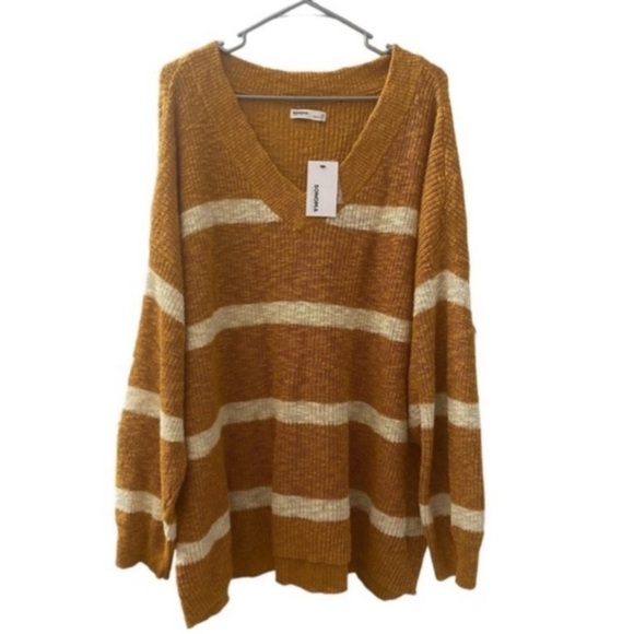 Plus Size 2X Sonoma Goods For Life Long Sleeve V-Neck Gold Striped Sweater - Picture 2 of 16